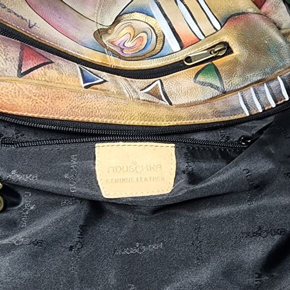Anuschka Hand Painted Leather Satchel Multicolor Abstract Designs Shoulder Bag - Picture 9 of 12
